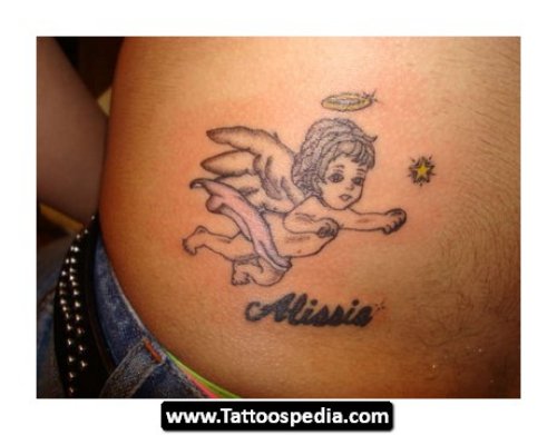 Flying Baby Angel Tattoo On Side
